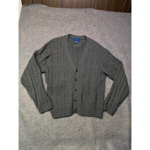 Vtg Towncraft Cardigan Sweater Cable Knit Button Up Blue Acrylic Mens Size XL